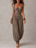 Elena | Conjunto de bandeau de encaje gris y pantalones harem de algodón plisados