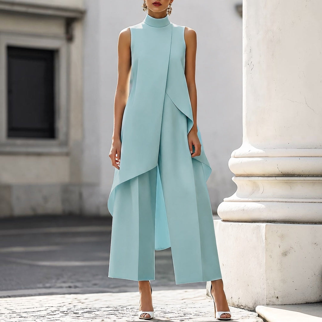 Valentina | Conjunto Elegante con Top Drapeado de Cuello Alto