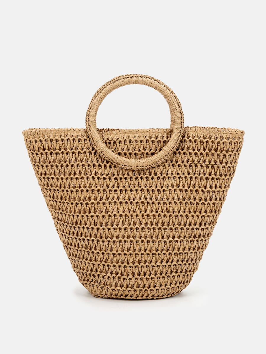 Bolso de Hombro de Rafia Trenzada Blanco Marfil