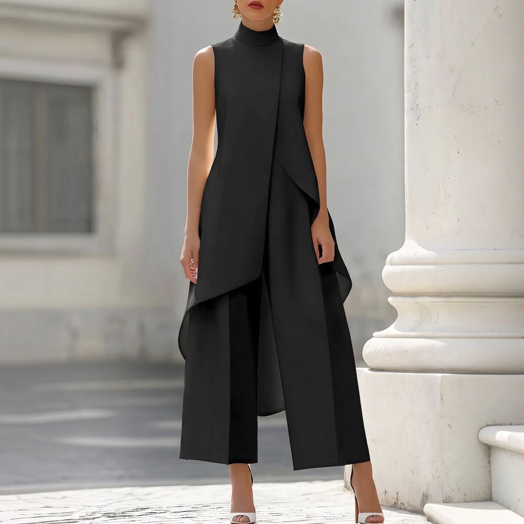 Valentina | Conjunto Elegante con Top Drapeado de Cuello Alto