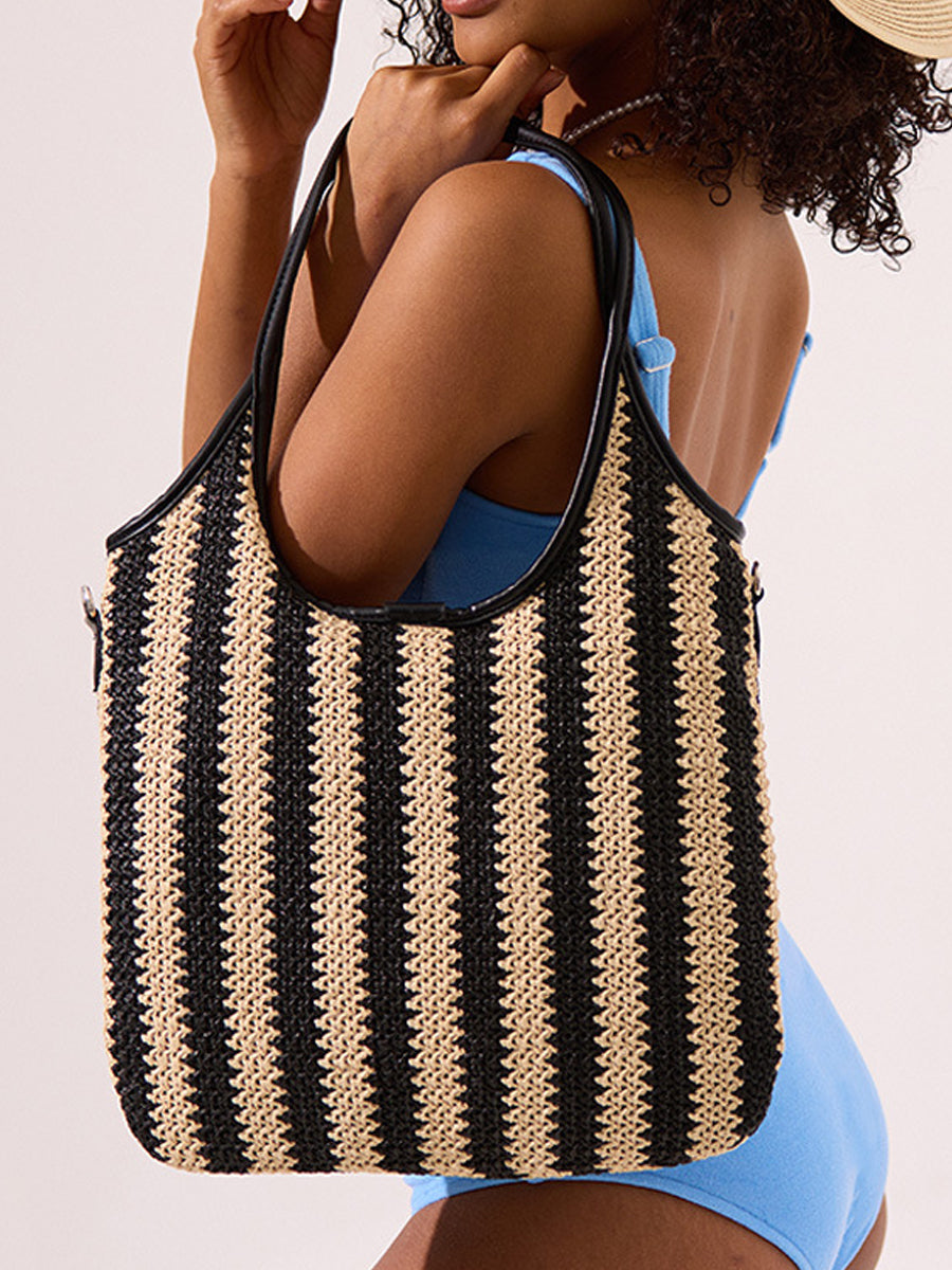 Bolso de Rafia Vintage con Rayas en Contraste