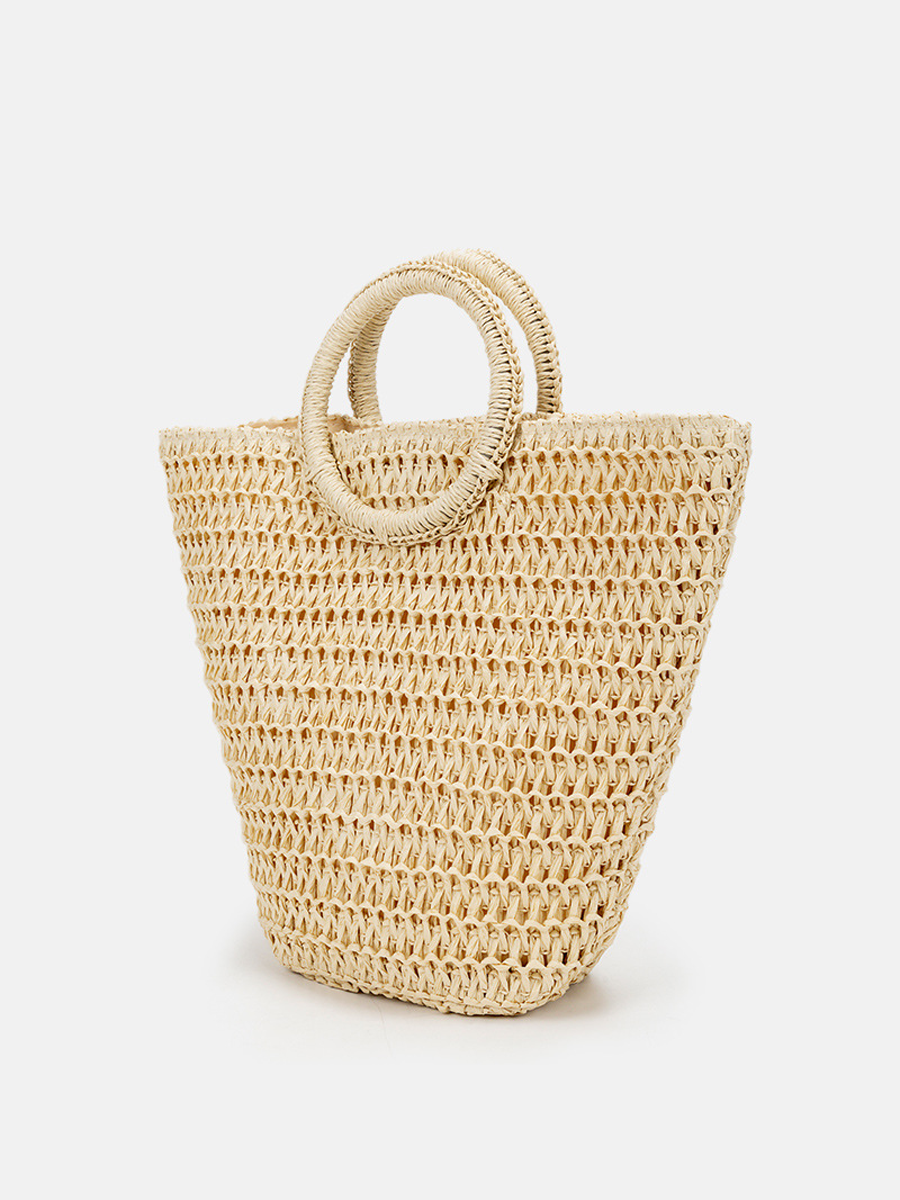 Bolso de Hombro de Rafia Trenzada Blanco Marfil