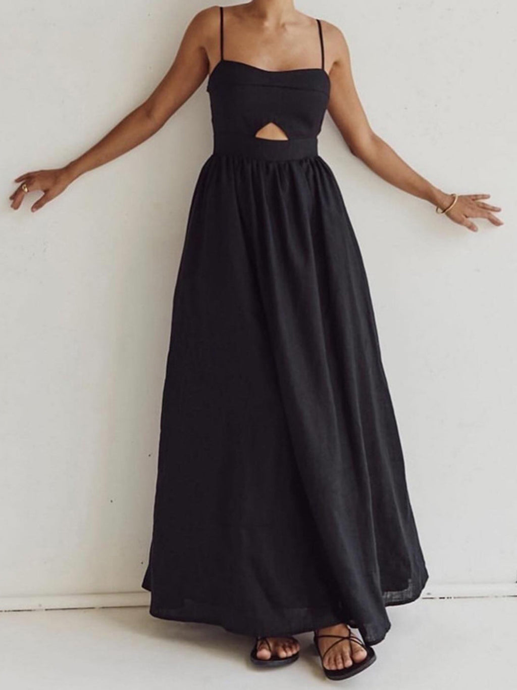 Alicia│Vestido largo sin mangas de algodón con bolsillos y aberturas