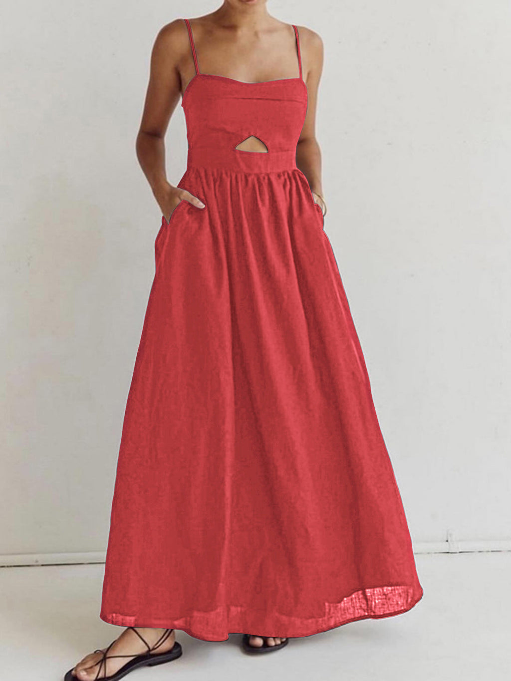 Alicia│Vestido largo sin mangas de algodón con bolsillos y aberturas