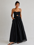 Alicia│Vestido largo sin mangas de algodón con bolsillos y aberturas