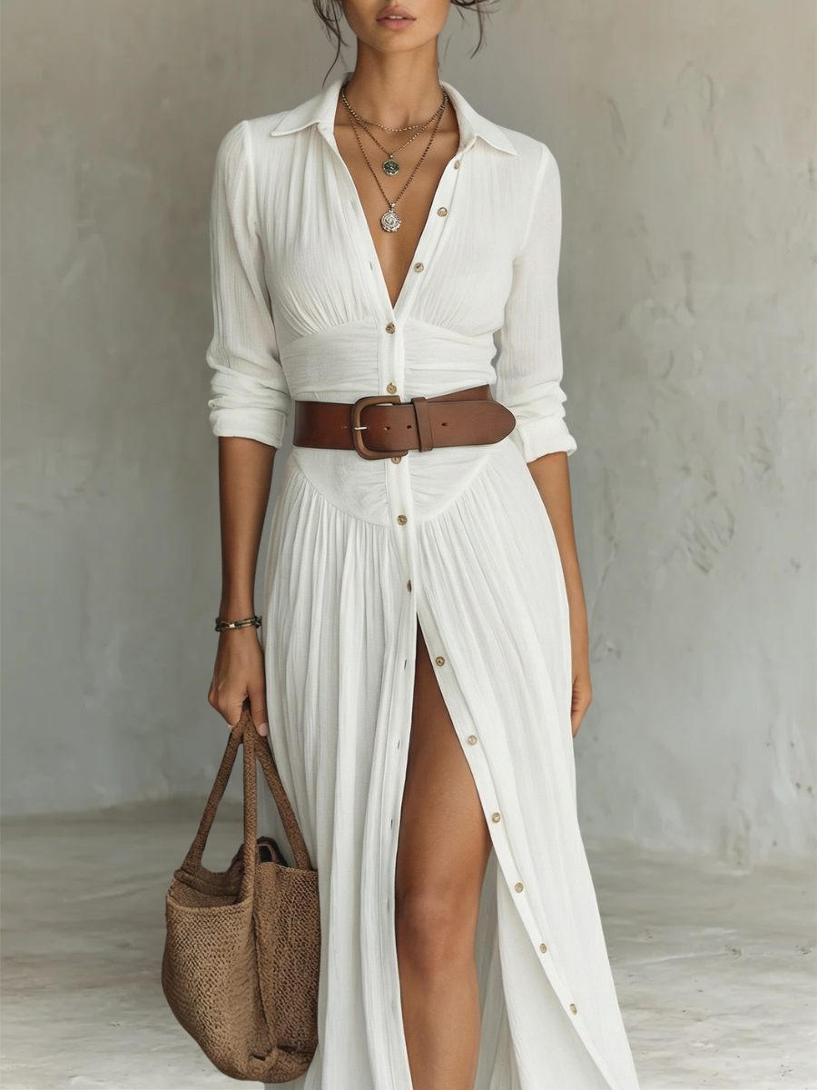 Pamela | Vestido camisero largo con cinturón