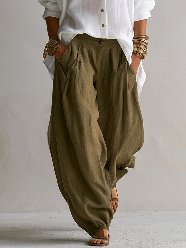 Adriana | Conjunto de Camisa Blanca y Pantalón Verde de Pierna Ancha