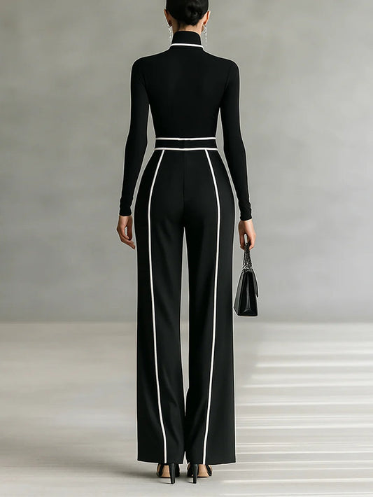 Emma | Conjunto elegante de dos piezas con cuello alto y pantalón ancho