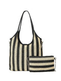 Bolso de Rafia Vintage con Rayas en Contraste