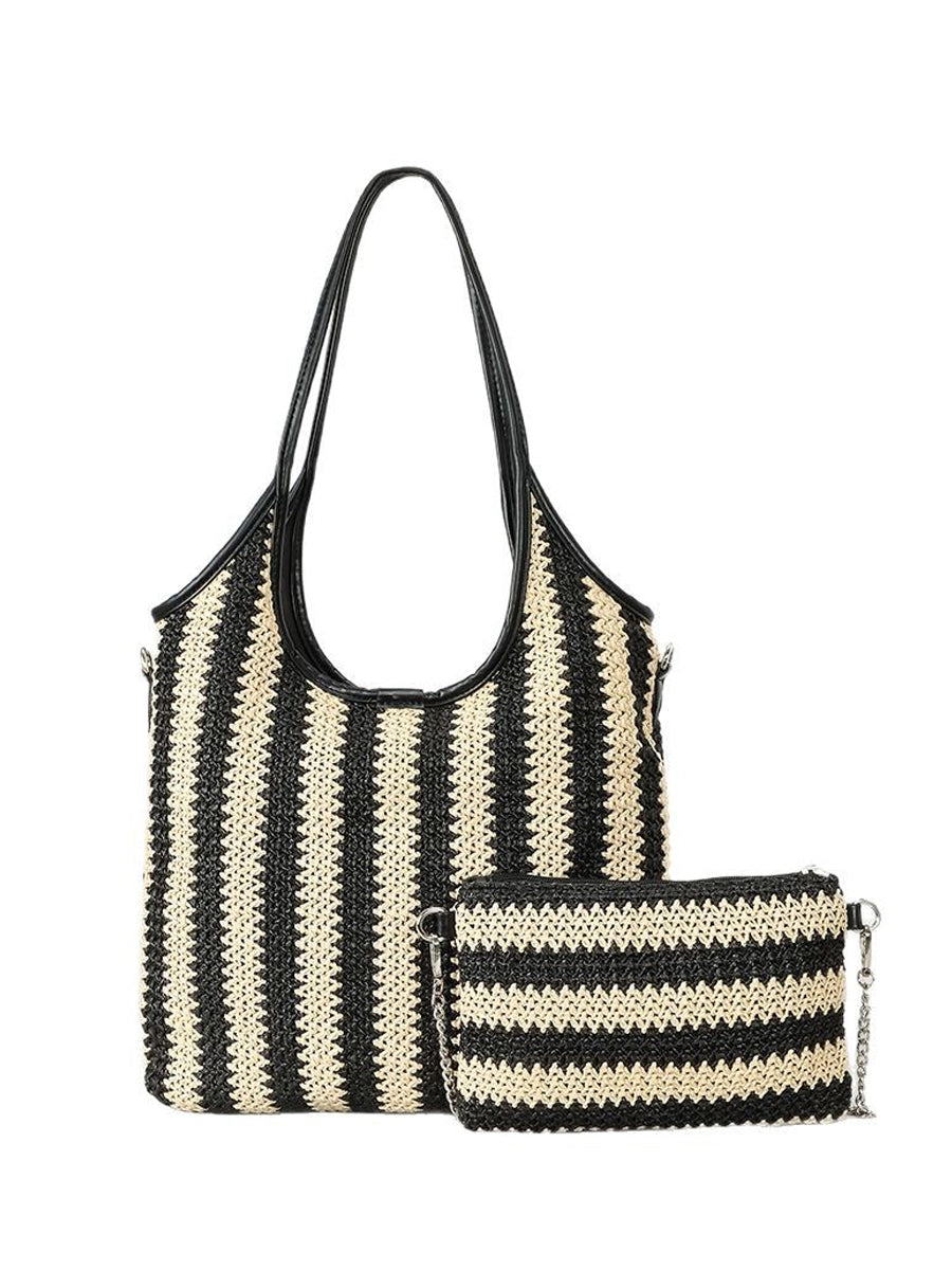 Bolso de Rafia Vintage con Rayas en Contraste