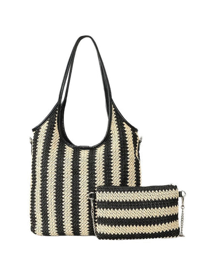 Bolso de Rafia Vintage con Rayas en Contraste
