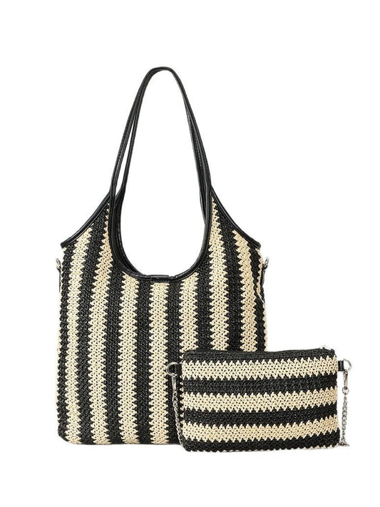 Bolso de Rafia Vintage con Rayas en Contraste