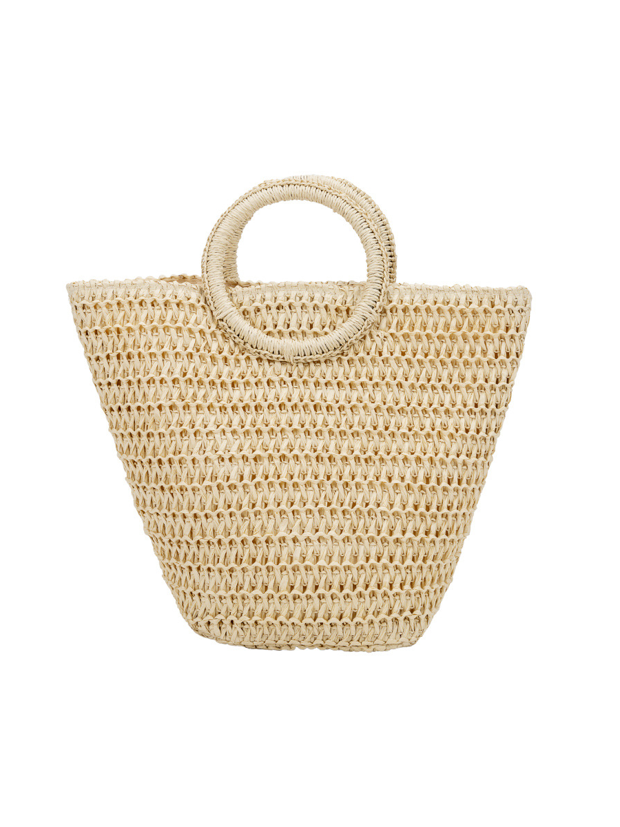 Bolso de Hombro de Rafia Trenzada Blanco Marfil