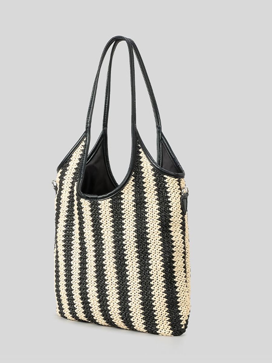 Bolso de Rafia Vintage con Rayas en Contraste