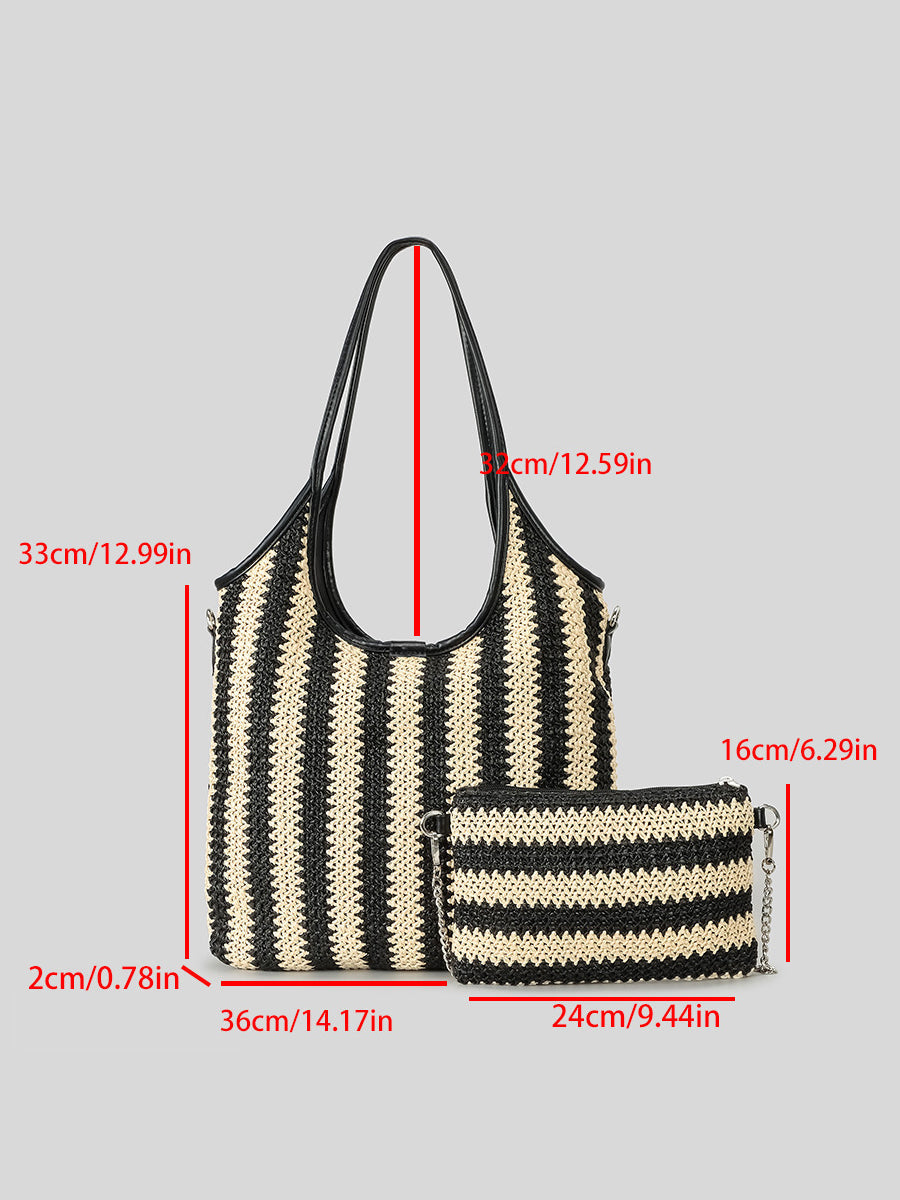 Bolso de Rafia Vintage con Rayas en Contraste